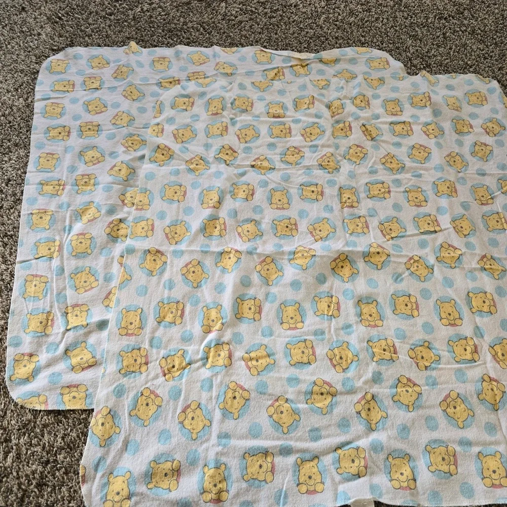 Disney Winnie the Pooh Receiving Blankets Unisex OS Blue White‎ 2PK Polka Dot